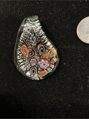 Glass Teardrop Pendant in Black, Silver, Orange gold and Blue